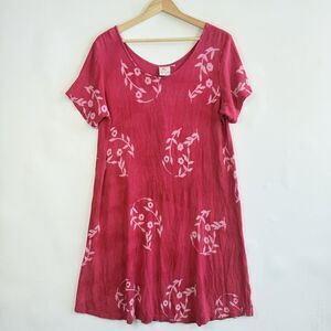 Pineapple Moon Womens One‎ Size Hot Pink Batik Floral Rayon Tropical Beach Dress